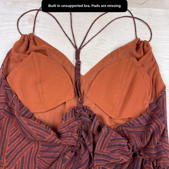 Vintage Y2k Brown Chiffon Geometric Ruffled Halter Slip Dress - Picture 5 of 8